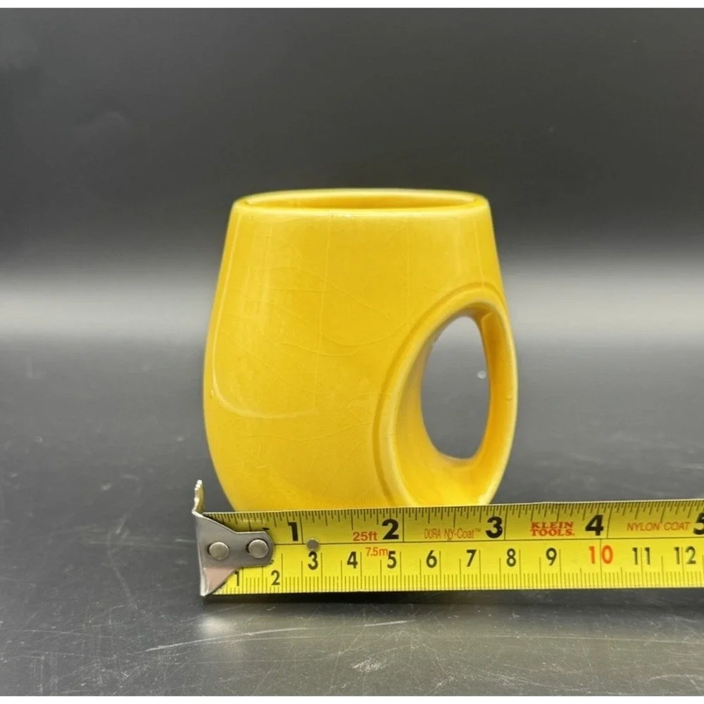 Vintage Bright Yellow Ceramic Tea Cups Set Of 8 MCM Japan Circular Handle 6-7 Oz